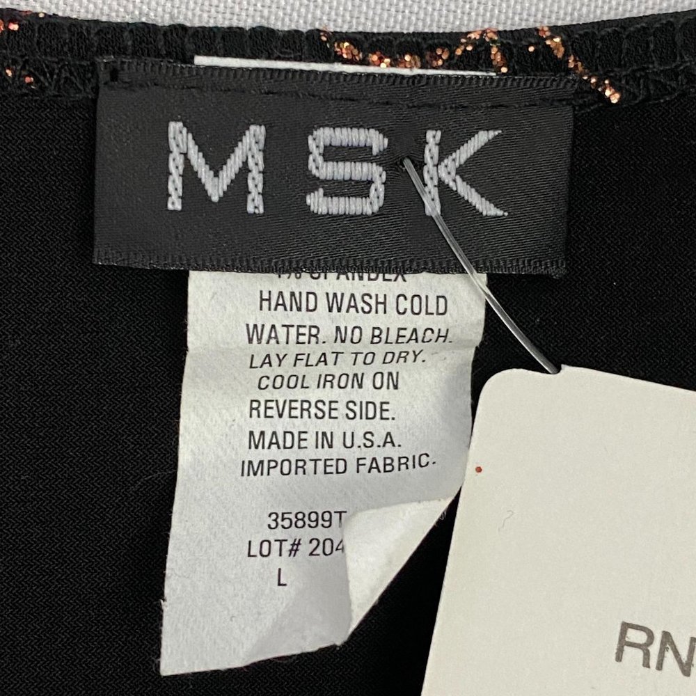MSK Black Rose Gold Glitter Floral Wrap Top L - Picture 11 of 13